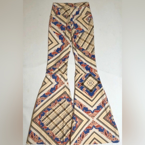 Free People Geometric Flare Pants - Cream and Blue - Picture 4 of 4
